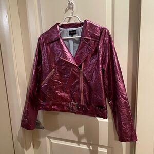 Haley Elsaesser Purple Metallic Lined Biker Jacket with Belt